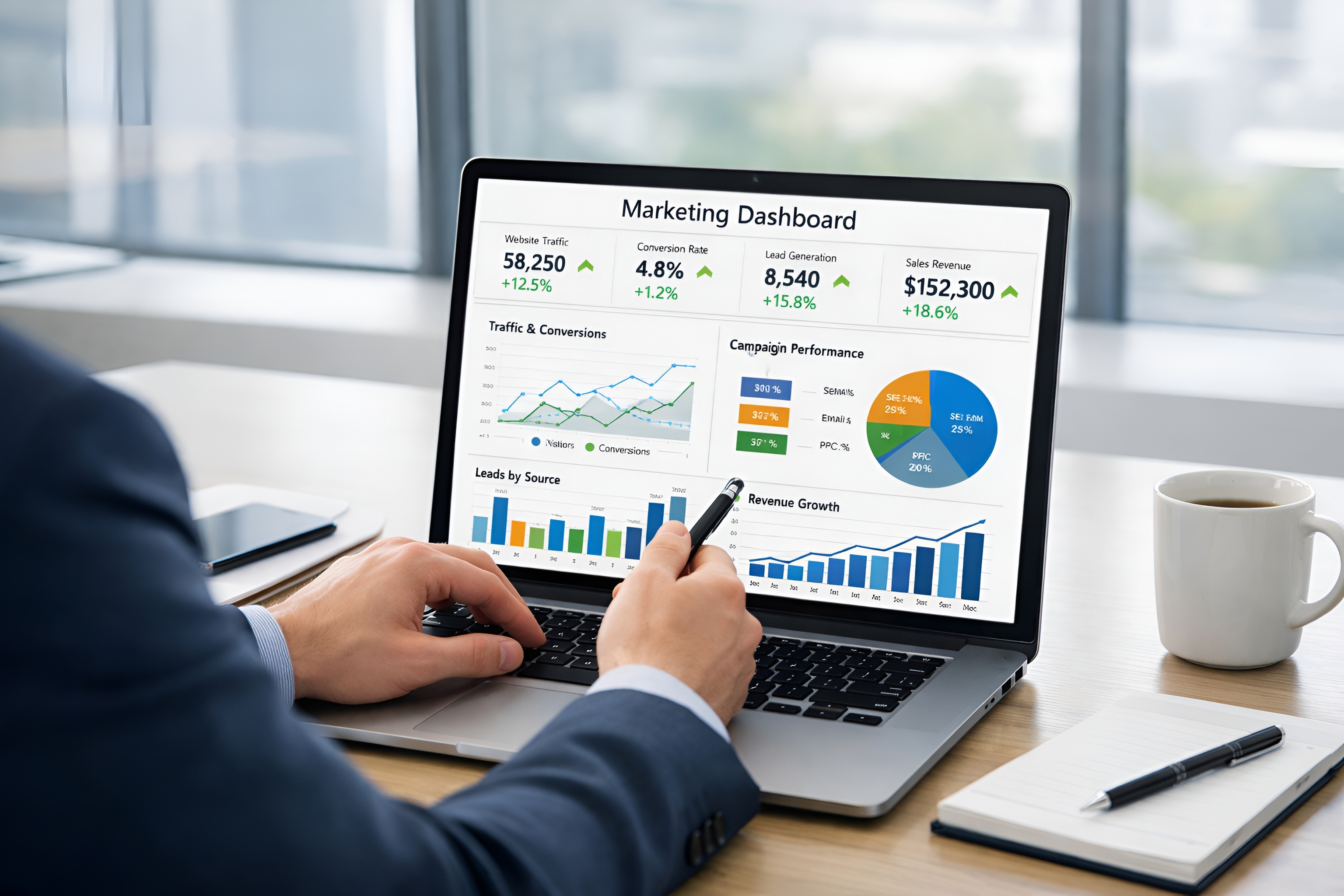 Preview of the Business Finance Dashboard on a laptop screen
